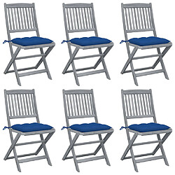 vidaXL Chaises pliables d'extérieur lot de 6 et coussins Bois d'acacia