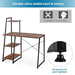 Helloshop26 Bureau d'ordinateur avec 3 étagères de rangement cadre métal en forme de x patin réglable 98x50x118cm marron 20_0002057