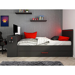 Avis Vente-Unique Lit gigogne gamer 2 x 90 x 200 cm - Avec bureau - LEDs - Anthracite et rouge - VOUANI