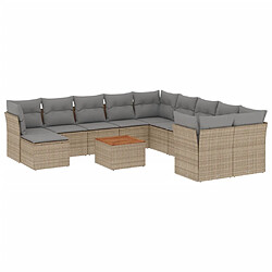 vidaXL Salon de jardin avec coussins 12 pcs beige résine tressée