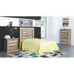 Pegane Ensemble chambre à coucher enfant, tête de lit + table de chevet + chiffonnier coloris chêne vieilli