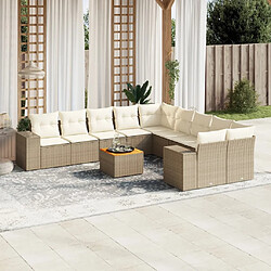 vidaXL Salon de jardin 11 pcs avec coussins beige résine tressée 