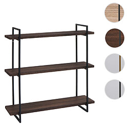 Mendler Etagère murale HWC-K78, étagère suspendue Schweberegal, 3 étagères en bois massif Industrial 60x60x18cm ~ brun foncé, métal noir 