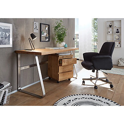 Bureau en chêne massif avec piètement en acier - L140 x H75 x P60 cm -PEGANE-