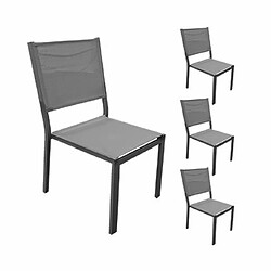 Mes Lot de 4 chaises en aluminium et textilène coloris gris