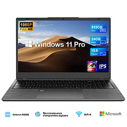 VANWIN PC Portable 15,6 Pouces Windows 11 Pro Intel Celeron N5095 24Go RAM+512Go SSD(jusqu'à 3,4 GHz) Ordinateur Portable avec IPS 1920*1080 Rotation 170° Type-C Bluetooth5.0-Noir