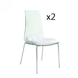 Inside 75 Lot de 2 chaises design LUXOR WHITE pieds chromé coque plexiglass assise microfibre blanc