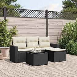 vidaXL Salon de jardin 5 pcs avec coussins noir résine tressée 