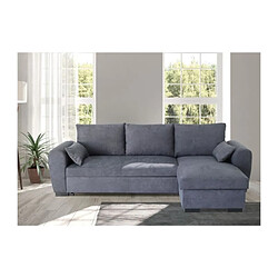 Canapé d'angle convertible réversible SORO - Méridienne avec coffre - Tissu gris foncé - L 240 x P 143 x H 85 cm