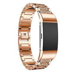 Wewoo Bracelet pour montre connectée en acier inoxydable serti de diamants Fitbit Charge 2 or rose