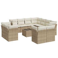 vidaXL Salon de jardin avec coussins 12 pcs beige résine tressée