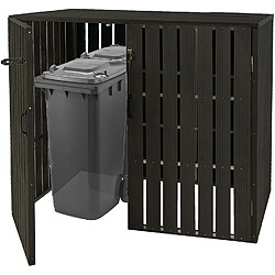 Decoshop26 Abri de poubelles extérieur conteneurs à ordures jusqu'à 4 bacs 115x140x100 cm en métal aspect bois extensible anthracite 04_0005607