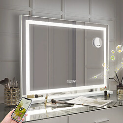 FENCHILIN Bluetooth Miroir de maquillage 80x58cm - Bande lumineuse LED - Sur Pied - Blanc