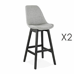 Mes Lot de 2 chaises de bar H75 cm en tissu gris clair pieds noirs - ELO