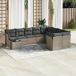 vidaXL Salon de jardin avec coussins 10 pcs gris résine tressée