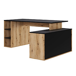 Pegane Bureau d'angle en mélamine coloris imitation chêne rustique / noir - Longueur 183 x profondeur 141 x Hauteur 75 cm pas cher