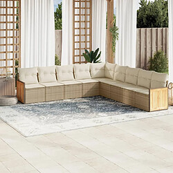 vidaXL Salon de jardin avec coussins 9 pcs beige résine tressée