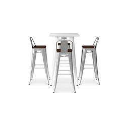 ICONIK INTERIOR Ensemble Table Blanche et 4 Tabourets de Bar Design Industriel - Bistrot Stylix Argenté