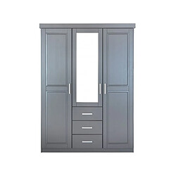 Mes Armoire 3 portes 3 tiroirs 140x55x190 cm en pin massif gris 