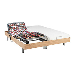 Vente-Unique Lit électrique de relaxation tout plots + matelas latex - 2 x 90 x 200 cm - Chêne - CASSIOPEE III de DREAMEA pas cher