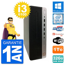 PC HP ProDesk 600 G3 SFF Intel Core i3-6100 RAM 32Go Disque 1To Windows 10 Wifi · Occasion 