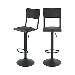 Rendez Vous Deco Chaise de bar Clem en bois noir réglable 60/80 cm (lot de 2)