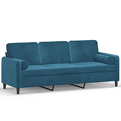 vidaXL Canapé 3 places avec oreillers décoratifs bleu 180 cm velours