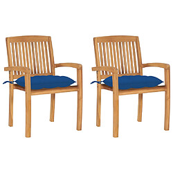 vidaXL Chaises de jardin lot de 2 et coussins bleu Bois de teck massif 