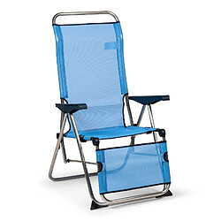 Transat Réglable pour Jardin ou Plage Relax Solenny 5 Positions 75x63x114 cm Chaise Longue Dossier Anatomique Bleu