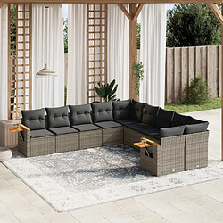 vidaXL Salon de jardin avec coussins 10 pcs gris résine tressée