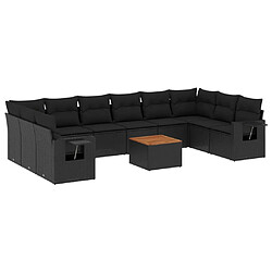 vidaXL Salon de jardin 11 pcs avec coussins noir résine tressée