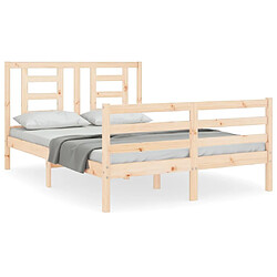 Maison Chic Cadre/structure de lit avec tête de lit pour adulte - Lit Moderne Chambre 140x190 cm bois massif -MN60271