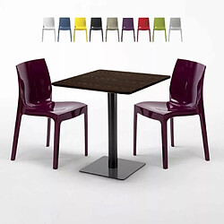 Grand Soleil Table Carrée 70x70 Effet Bois avec 2 Chaises Colorées Ice Melon - Pourpre