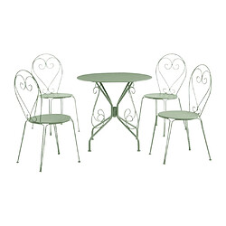 Vente-Unique Salle à manger de jardin en métal façon fer forgé : une table et 4 chaises empilables - Vert amande - GUERMANTES de MYLIA