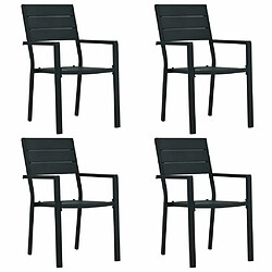 Maison Chic Lot de 4 Chaises de jardin,Fauteuil d'extérieur Noir PEHD Aspect de bois -MN35236