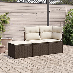 vidaXL Salon de jardin avec coussins 3 pcs marron résine tressée