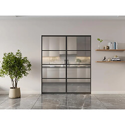 Vente-Unique Porte coulissante double avec système à galandage - aluminium et verre trempé dépoli - 2 x H205 x L93 cm - SINCA II 