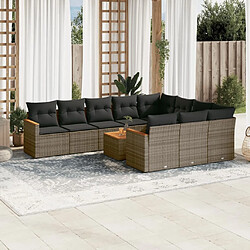 Maison Chic Salon de jardin 11 pcs avec coussins, Ensemble Tables et chaises d'extérieur gris résine tressée -GKD790934