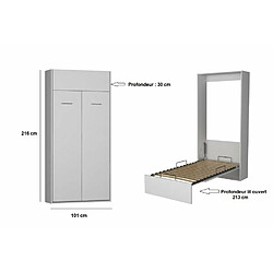 Inside 75 Armoire lit escamotable DYNAMO blanc mat ouverture assistée couchage 90*200 cm pas cher