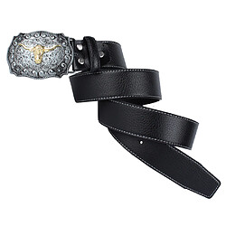 Acheter Ceinture En Cuir De Cow-boy Occidental Pour Homme Avec Boucle De Tête De Vache Arabesque Noir