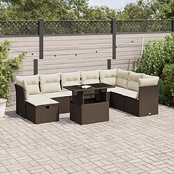 vidaXL Salon de jardin avec coussins 9 pcs marron résine tressée 