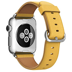 Avis Wewoo Bracelet en cuir avec bouton de montre classique pour Apple Watch séries 3 et 2 & 1 38 mm jaune