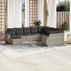 vidaXL Salon de jardin avec coussins 10 pcs gris clair résine tressée