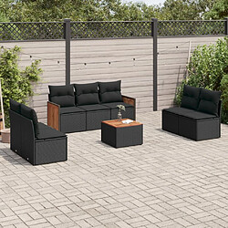 vidaXL Salon de jardin 8 pcs avec coussins noir résine tressée 