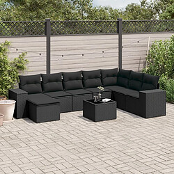 Maison Chic Ensemble Tables et chaises d'extérieur 9 pcs avec coussins,Salon de jardin noir résine tressée -GKD363427