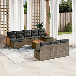 vidaXL Salon de jardin 11 pcs avec coussins gris résine tressée 