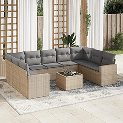 vidaXL Salon de jardin avec coussins 10 pcs beige résine tressée