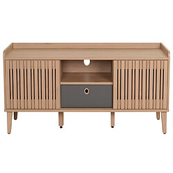 Acheter Mendler Meuble TV HWC-M48, Buffet TV, porte coulissante en bois massif de manguier 56x150x40cm ~ beige, tiroir gris