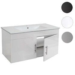 Mendler Lavabo + meuble sous évier HWC-D16, meuble sous vasque, poli miroir 90cm ~ blanc 