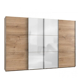 Inside 75 Armoire coulissante LISEA 4 portes chêne poutre verre blanc 350 x 236 cm HT 